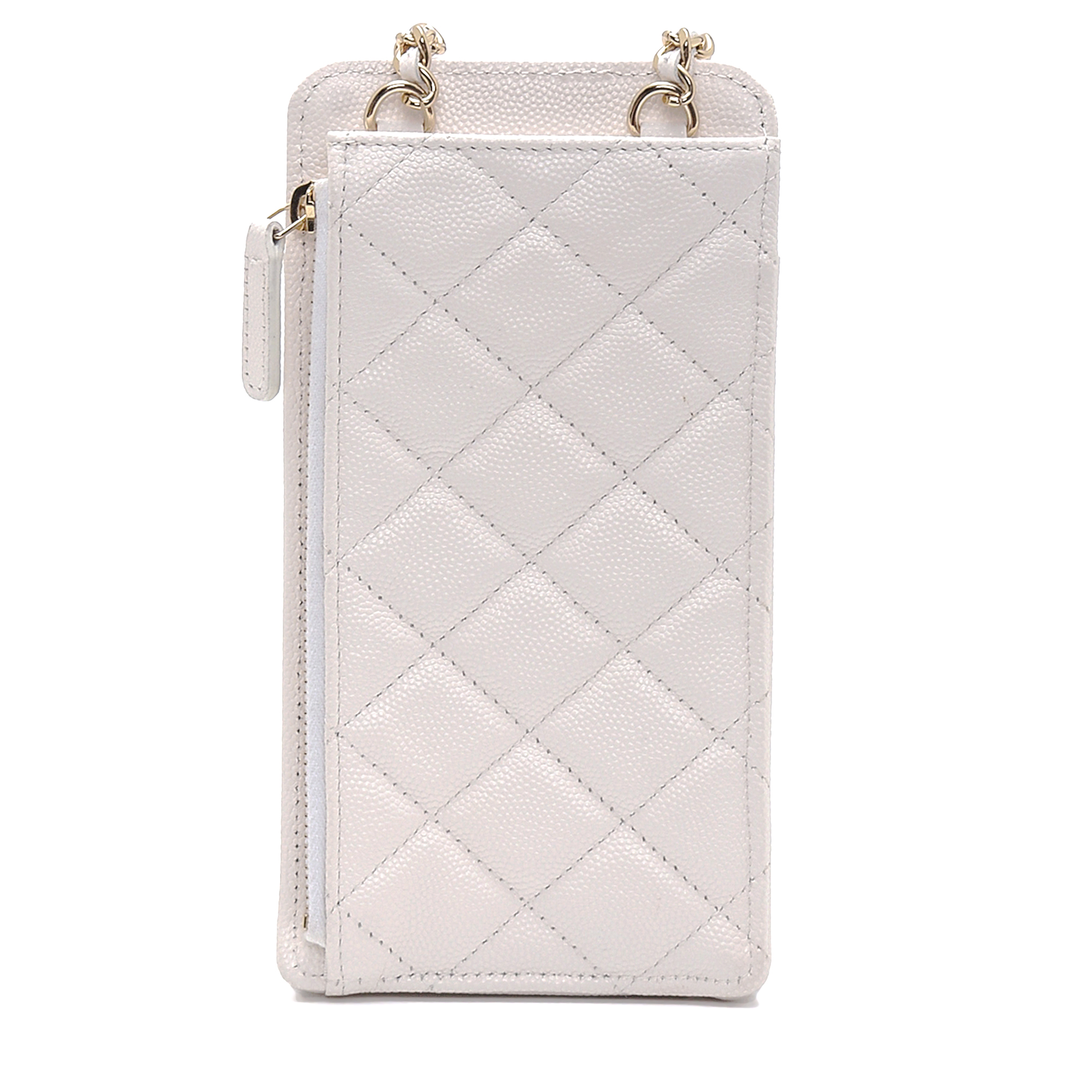 Chanel White Quilted Caviar Leather Mini Phone Case